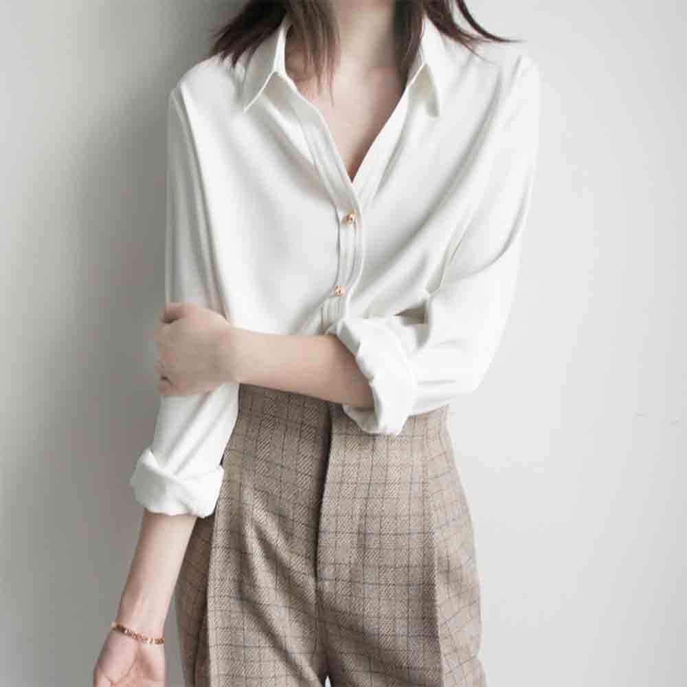 最大15 クーポン Vネック レディース シャツブラウス Vネックシャツ シャツ 長袖 おしゃれ ワイシャツ ブラウス