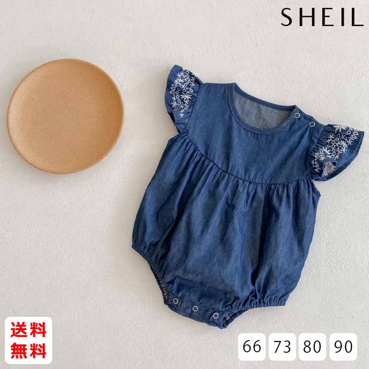 最大15％オフクーポン★刺繍デザイン デニムロンパース キッズ ベビー 子供 赤ちゃん ガールズ 女の子 幼児 新生児 2022年 新作 夏 韓国 ワンピース フリルスリーブ 半袖 デニム 刺繍 カジュアル かわいい キュート 韓国ファッションのご紹介