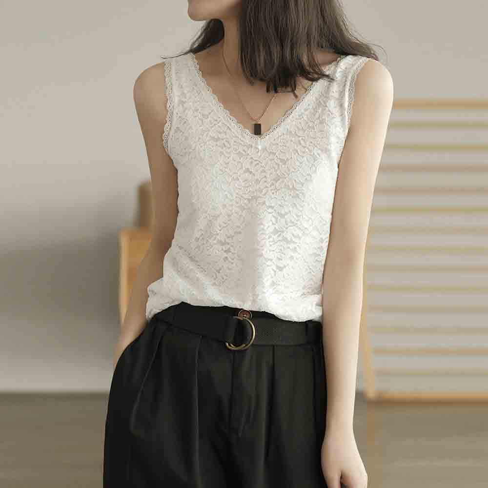 最大15 クーポン 総レース 肌着 タンクトップ レース レディース インナー 花柄 重ね着 Vネック トップス