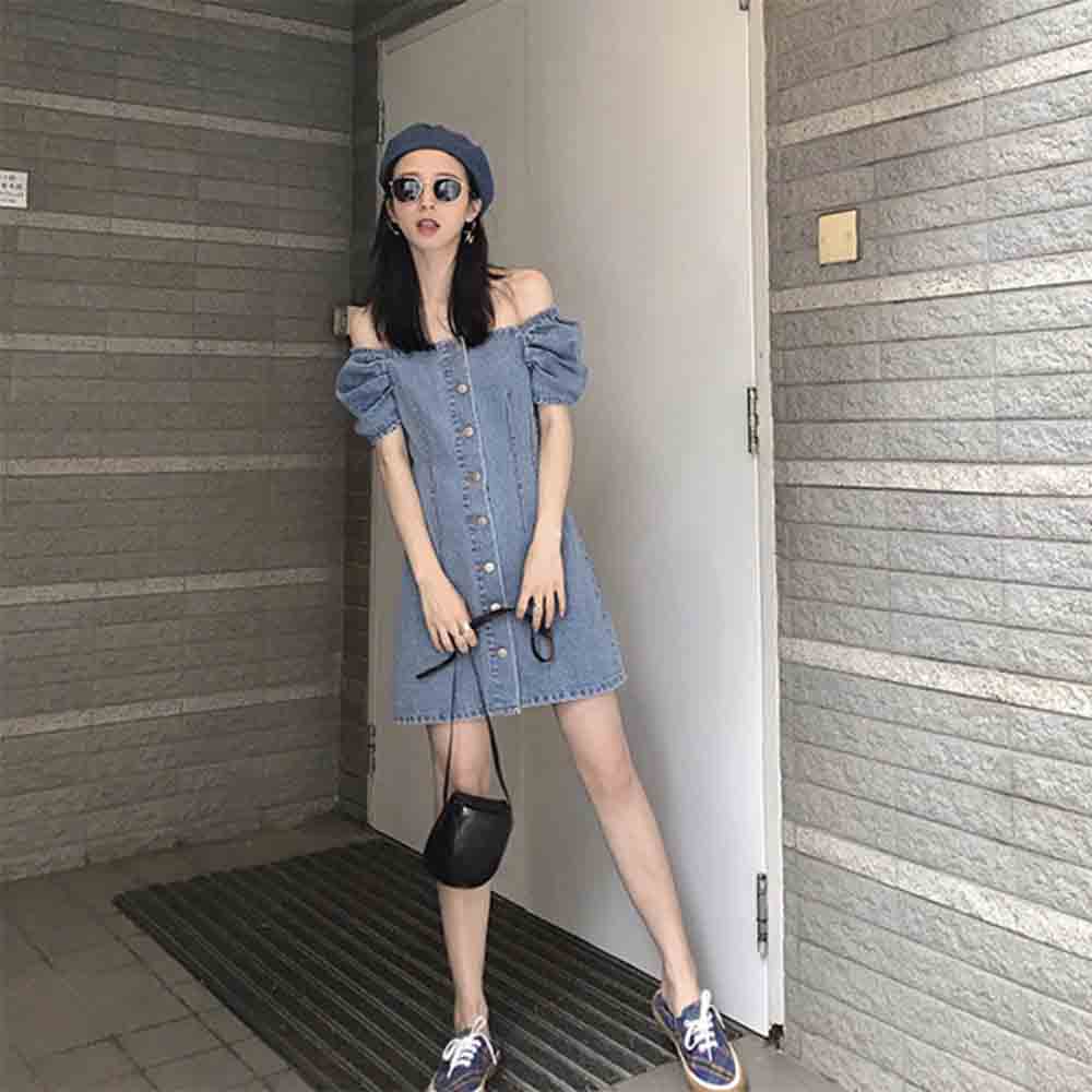 楽天市場 全品送料無料 デニムワンピース ミニ丈 レディース ミニ デニム ワンピース 肩見せ オフショル 着やせ おしゃれ ひざ上丈 オフショルダー ワンピ 肩出し お出かけ 韓国 半袖 スクエアネック 大人 カジュアル 韓国ファッション 韓国 ファッション Sheil シェイル