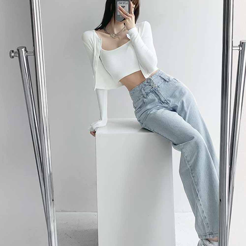 最大15 クーポン ハイウエスト デニムパンツ 女性 デニム レディース ズボン 着やせ ストレートパンツ パンツ ジーパン