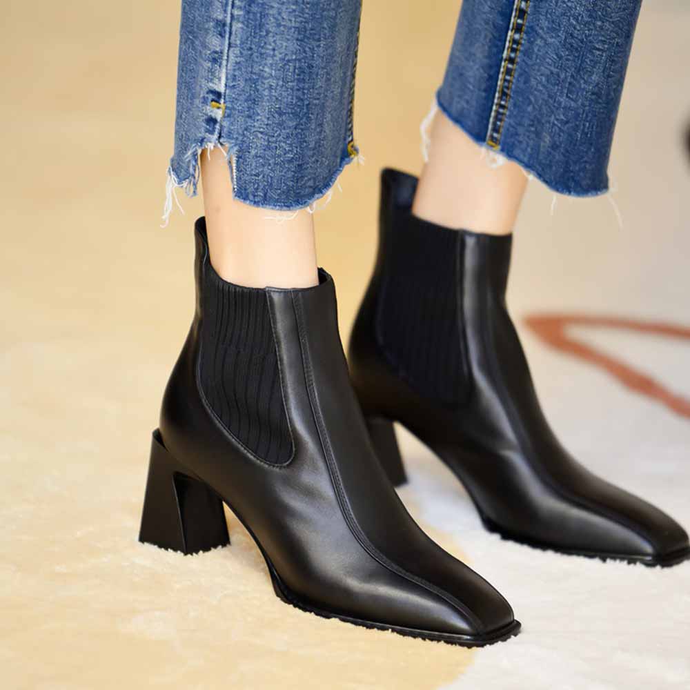 最大15 クーポン ショートブーツ 太ヒール サイドゴアブーツ レディース ブーツ 女性 美脚 サイドゴア