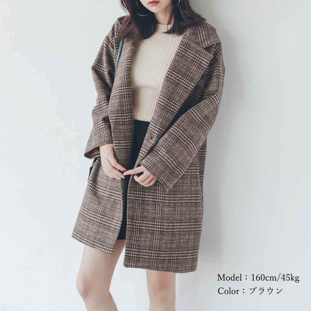 最大15 クーポン グレンチェック チェスターコート 韓国風コート バックスリット アウター 女性 秋冬 レディース