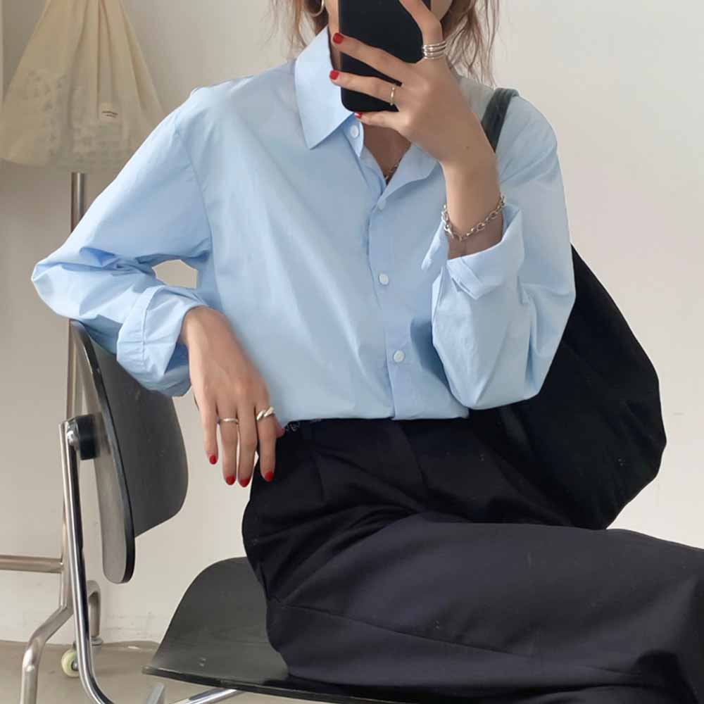 最大15 クーポン 襟付き おしゃれ スキッパーブラウス レディース Vネックシャツ 女性 無地 ゆったり シャツブラウス