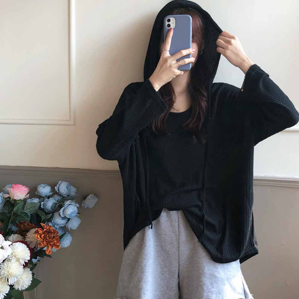 最大15 クーポン カットソー ブラウス Vネック 女性 薄 レディース フード付き ワッフル編み 長袖