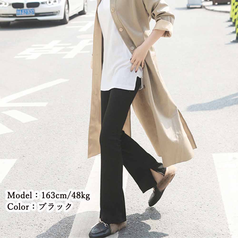 最大15 クーポン フレア サイドスリット 女性 レディース ボトムス レギンス 大人 リブレギンス ウエストゴム