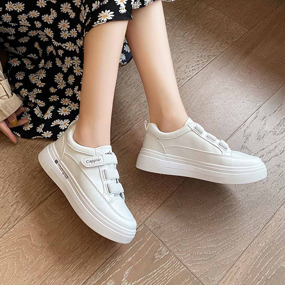 最大15 クーポン 厚底 ベルクロ レディース スニーカー 女性 韓国ファッション マジックテープ式 ローカットシューズ