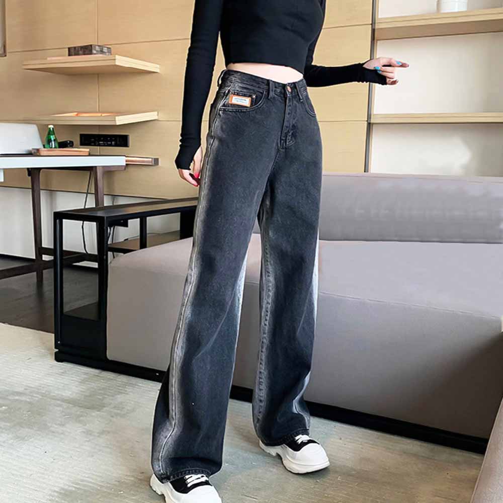 最大15 クーポン ハイウエスト ストレートデニムパンツ ワイドパンツ 女性 着やせ カジュアル 大人 ジーンズ レディース