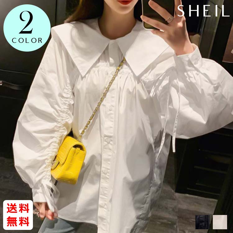 最大15 クーポン セーラーブラウス ボリュームスリーブ レディース 女性 大人 チュニックシャツ ロングブラウス セーラーカラー