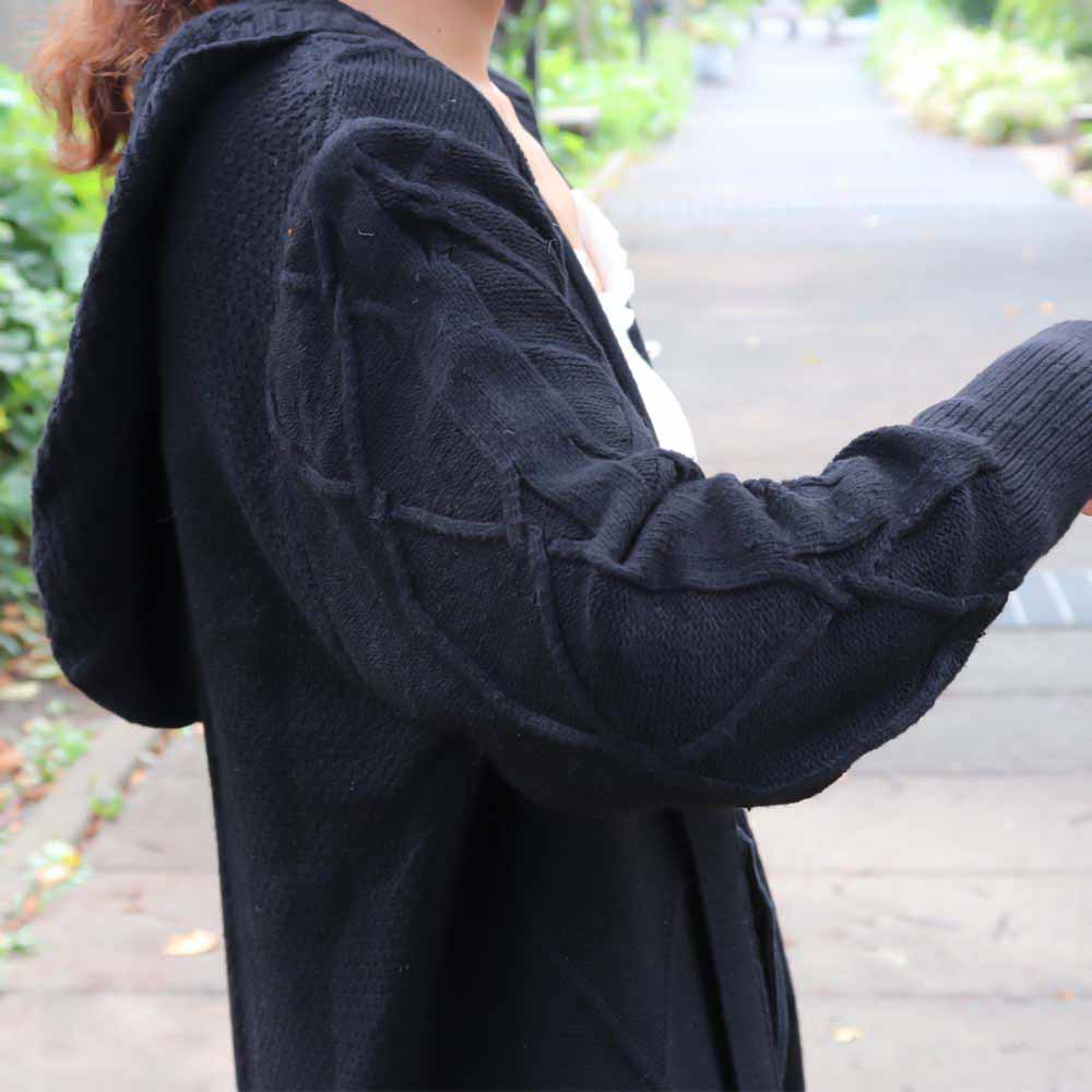 最大15 クーポン フード付き ニットコート 女性 コーディガン レディース 秋 大人 ロング丈パーカー ニット アウター