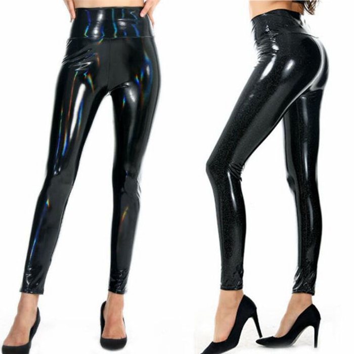 ▼美品✨シェアースピリット【36】レースアップ レギンスパンツ 細身 光沢 黒 楽天市場】レザーパンツ PUレザー レディース スキニーパンツ