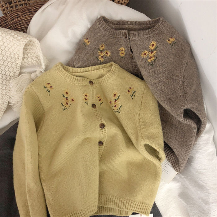 カーディガン 女の子 子供服 子ども キッズ ニットカーディガン 刺繍 