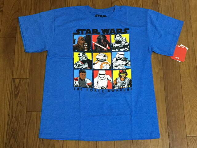 ☆USA直輸入品 スターウォーズ フォースの覚醒 Tシャツ BOY'S Lサイズ ブルー キッズ メンズ兼用 BB-8 カイロ・レン チューバッカ【送料無料】☆画像