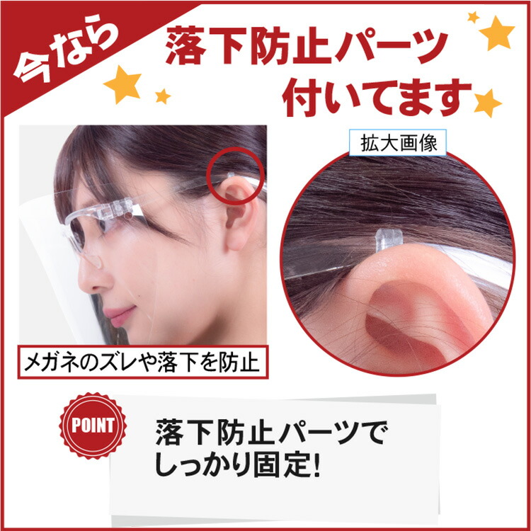 女優シールド 50個 飲食できる フェイスシールド 眼鏡型 可動式 日本製 目立たない 小顔効果 おしゃれ メガネタイプ フェイスガード 透明 曇り止め 別売交換シート有 花粉症対策 美容関係 結婚式 最適 Trainingacademy Bg