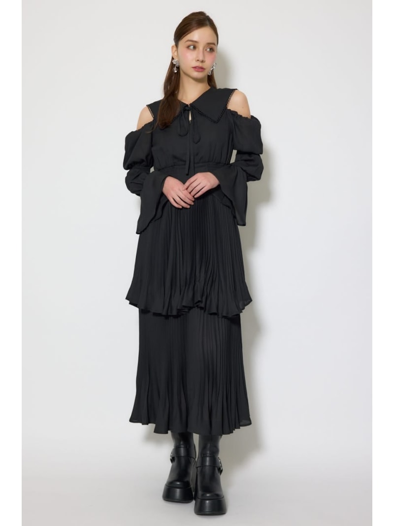BIGカラープリーツフレアワンピース rienda リエンダ 衣装・御召しもの 衣装 サクラ色 黒いこと ベージュ【貨物輸送無料】[ Fashion]