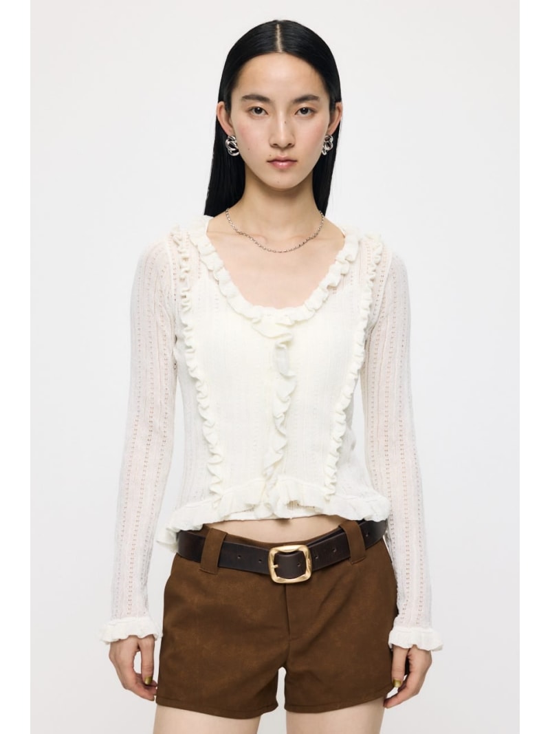 POINTELLE RUFFLE カーディガン&キャミソール MOUSSY マウジー トップス ニット イエロー ホワイト ブラック【送料無料】[ Fashion] 8,580円