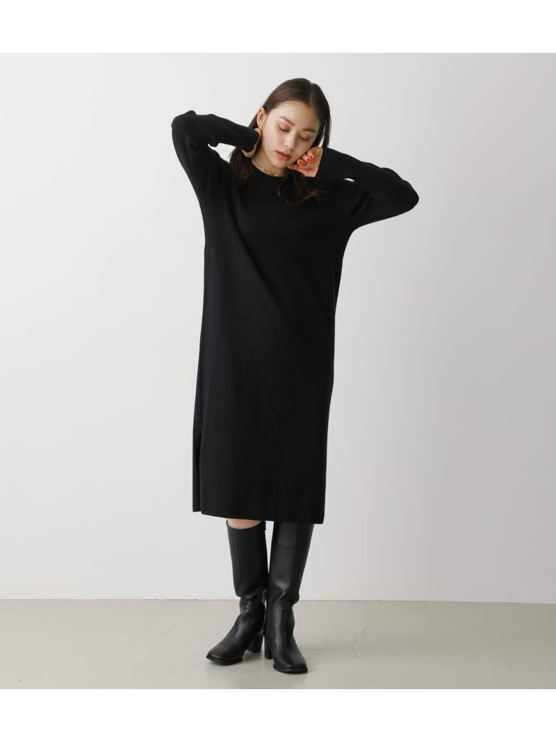 Rib Knit Swiching Onepiece Azul By Moussy アズールバイマウジー 衣 5ー9パーツ袖ワンピース ブラック 白 褐色 貨物輸送無料 Rakuten Fashion Jimoto Univ Com