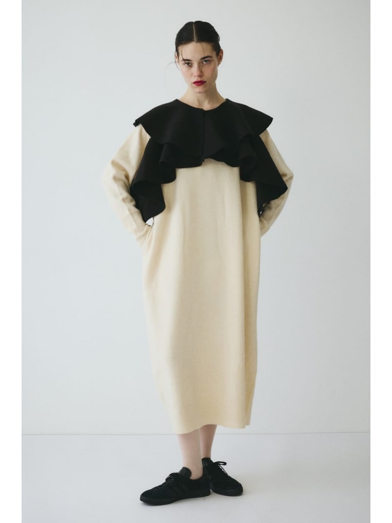 Ruffle knit dress HeRIN.CYE ヘリンドットサイ ワンピース・ドレス ワンピース グレー ホワイト ネイビー【送料無料】[ Fashion]