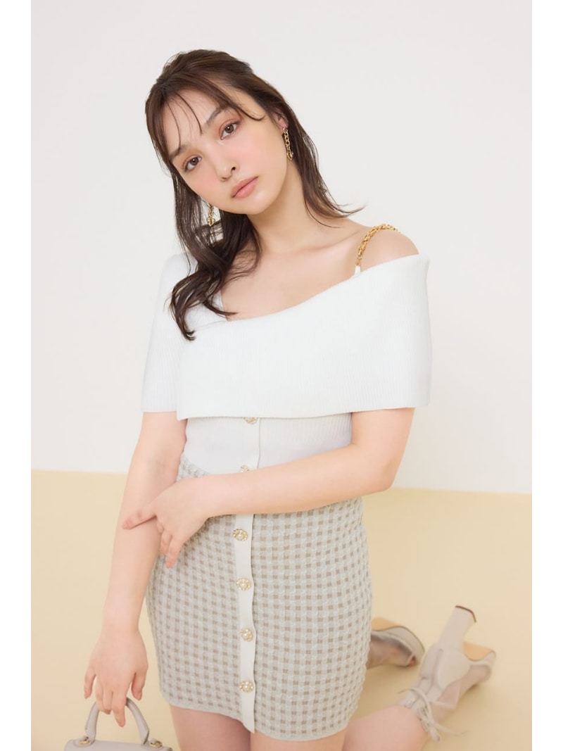 アシンメトリーツイードミニニットワンピース rienda リエンダ ワンピース・ドレス ワンピース ホワイト ブラック【送料無料】[ Fashion]