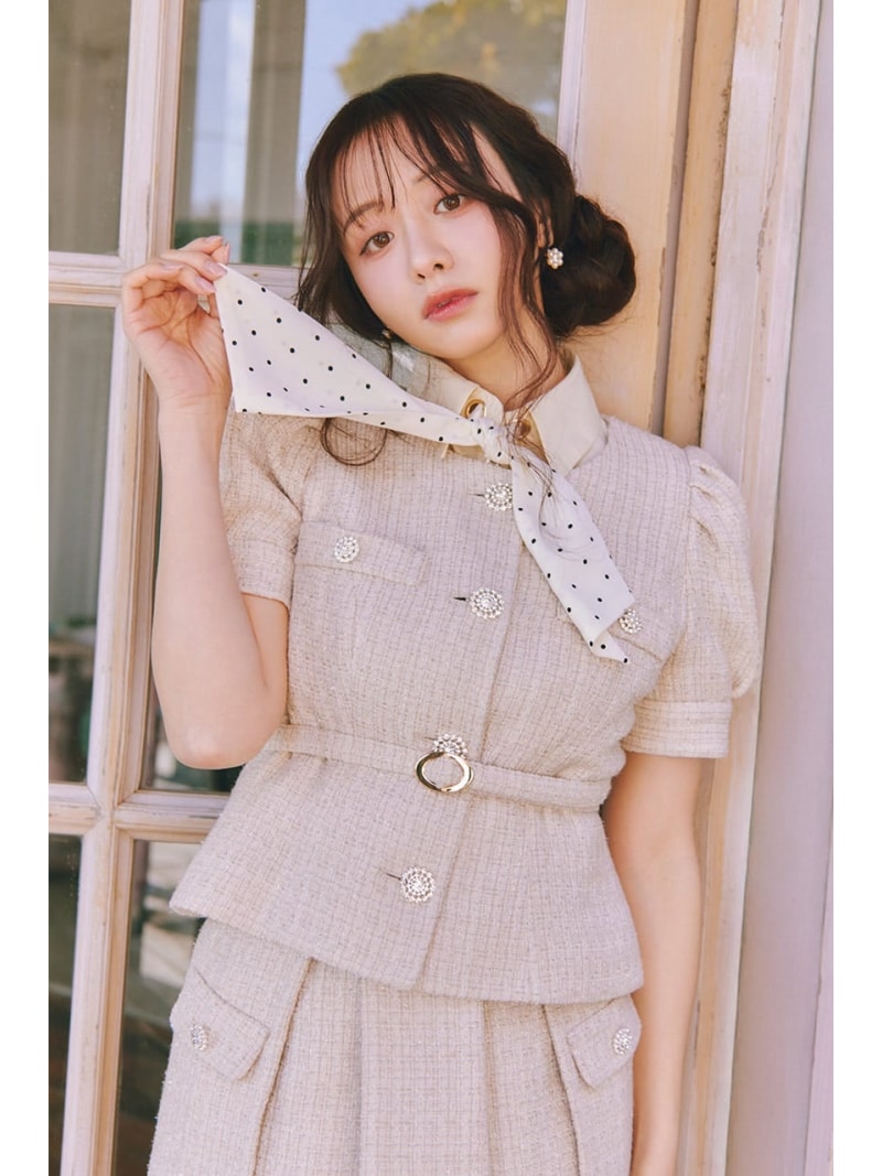 【森香澄さん着用】ノーカラーツイードペプラムジャケット rienda リエンダ ジャケット・アウター その他のジャケット・アウター ベージュ ピンク【送料無料】[ Fashion]
