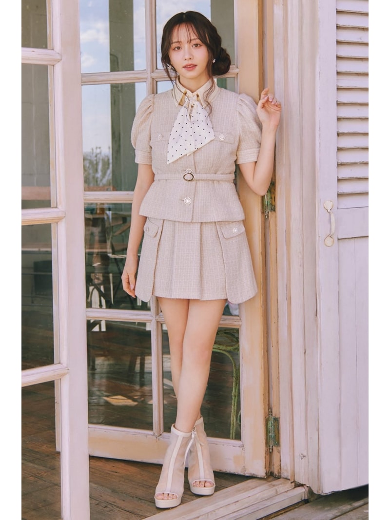 【森香澄さん着用】サイドラップツイードスコートショートパンツ rienda リエンダ パンツ その他のパンツ ベージュ ピンク【送料無料】[ Fashion]