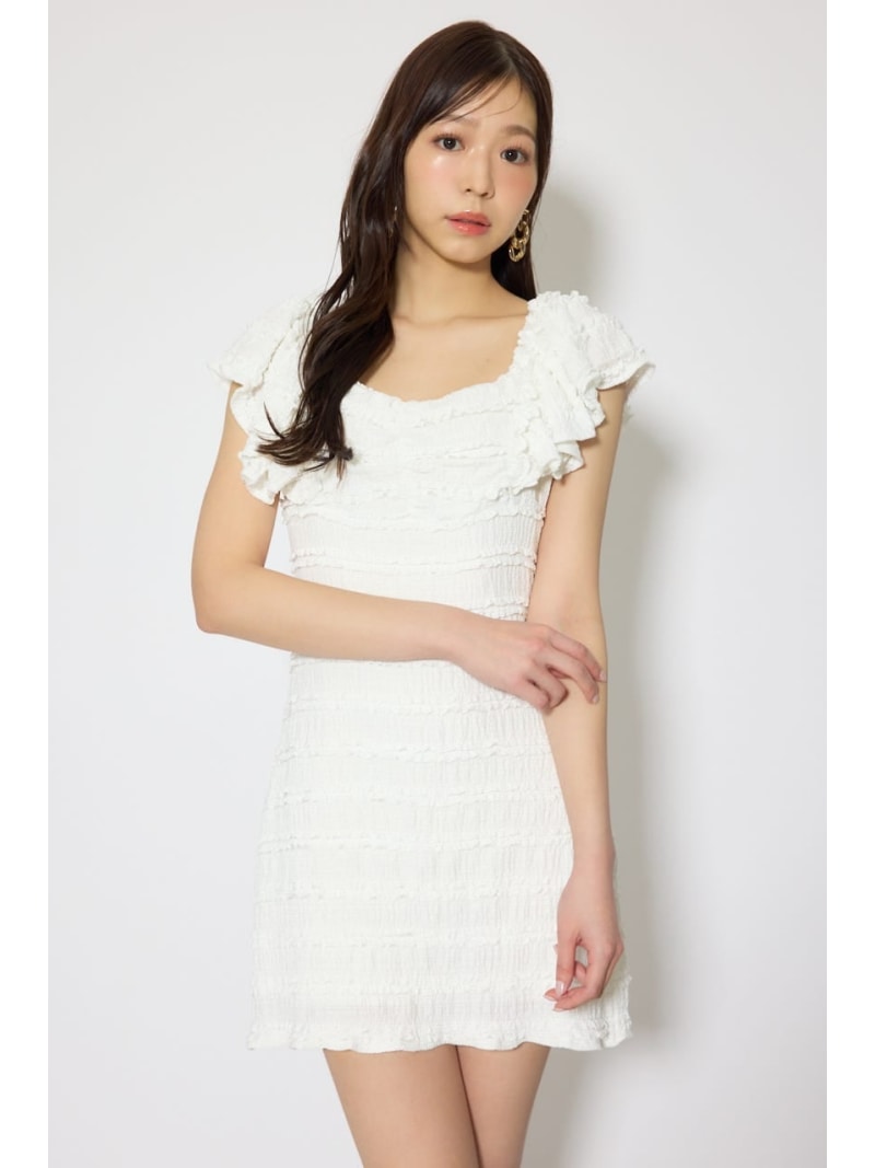 【SALE／10%OFF】ショルダーフリルカットミニワンピース rienda リエンダ 衣装・御召しもの 衣装 黒いこと 白いこと【RBA_E】【貨物輸送無料】[ Fashion]