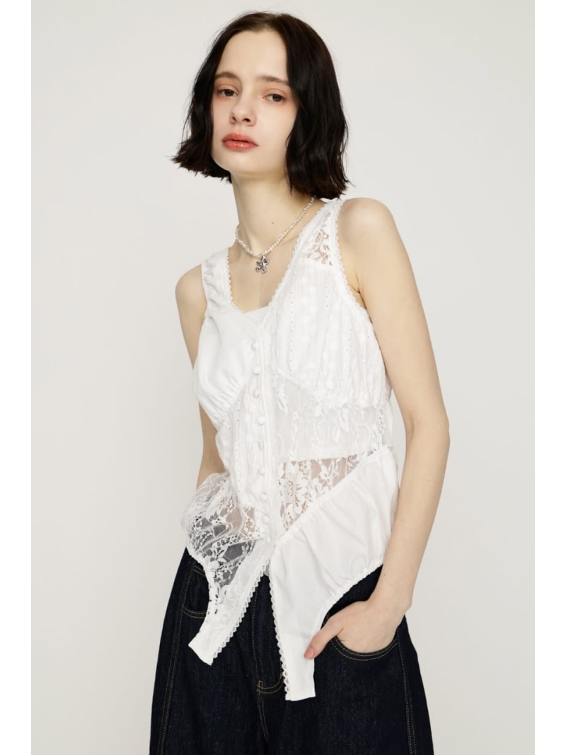 ASYMMETRY PATCHWORK LACE GILET SLY スライ トップス 余分の物のトップス 白いこと 黒いこと【貨物輸送無料】[ Fashion]