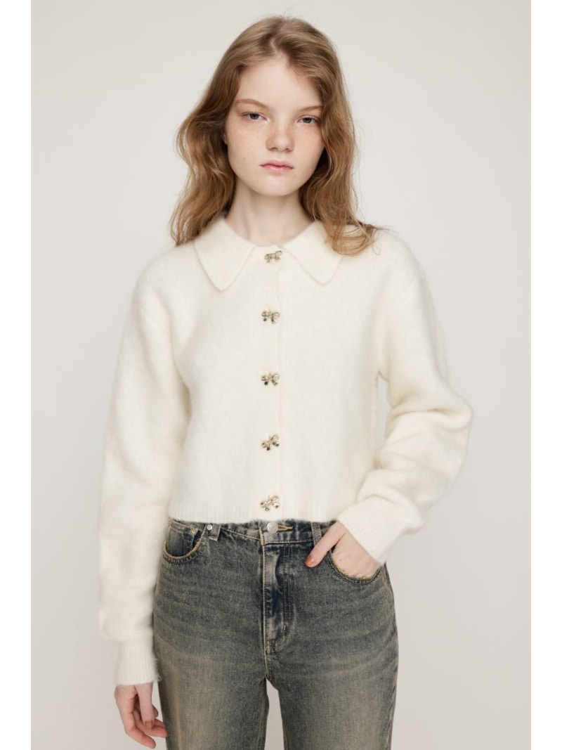 【SALE／30%OFF】RIBBON BUTTON SHAGGY カーディガン SLY スライ トップス カーディガン イエロー グレー【RBA_E】【送料無料】[ Fashion]