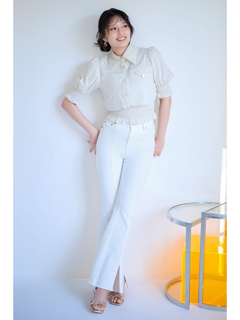 レースアップハイウエストデニムパンツ rienda リエンダ ズボン下 デニム・ジーンズズボン下 白いこと 黒いこと【貨物輸送無料】[ Fashion] レディースファッション-パンツ-ボトムス