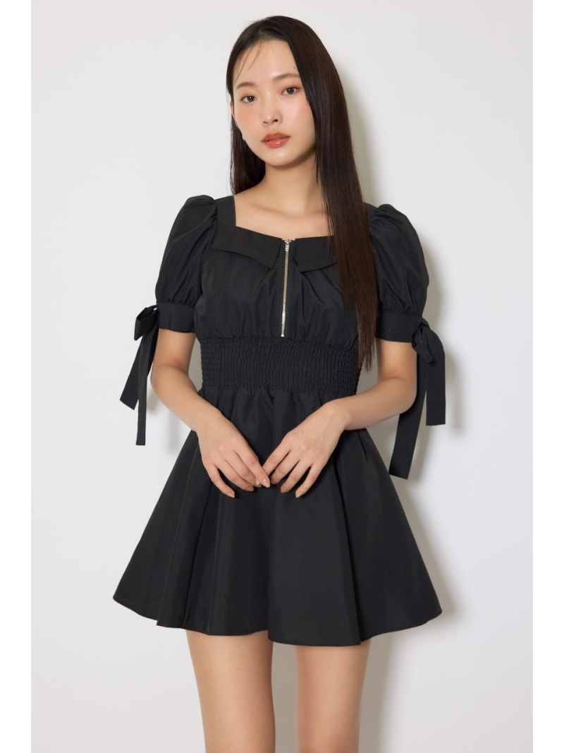 【SALE／10%OFF】【ひとめ惚れワンピ】リボンスリーブフレアミニワンピース rienda リエンダ 衣装・御召しもの 衣装 黒いこと ベージュ【RBA_E】【貨物輸送無料】[ Fashion]