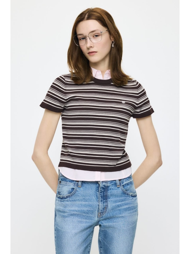 MULTI BORDER BABY ティ MOUSSY マウジー トップス ニット グリーン ネイビー ブラウン【送料無料】[ Fashion]