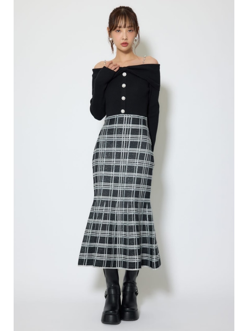 リボンデザインツイードニットワンピース rienda リエンダ ワンピース・ドレス ワンピース ピンク ブラック【送料無料】[ Fashion]
