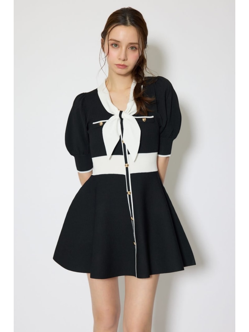 バイカラーパフスリーブミニニットワンピース rienda リエンダ 衣装・御召しもの 衣装 黒いこと ベージュ【貨物輸送無料】[ Fashion]
