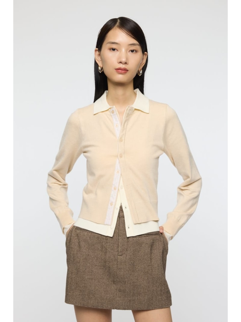 DOUBLE LAYERED ニットシャツ MOUSSY マウジー トップス シャツ・ブラウス ネイビー グレー【送料無料】[ Fashion]｜シェルターウェブストア