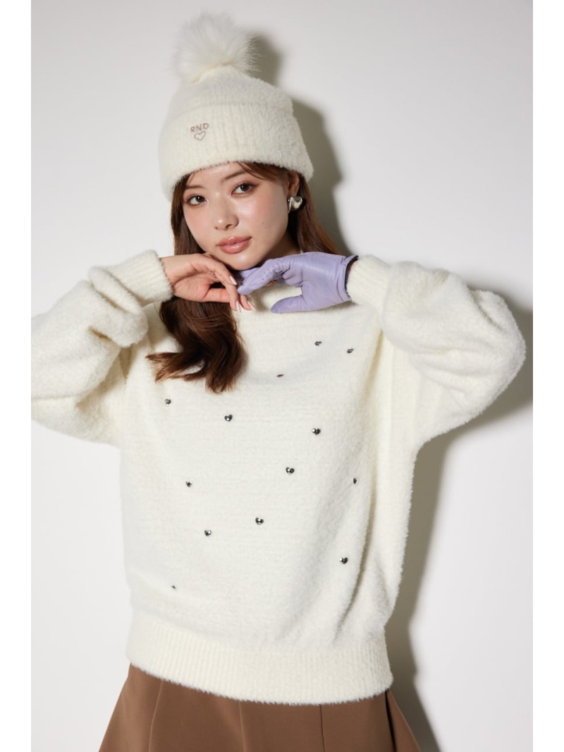 【SALE／30%OFF】【RIENDA GOLF】ハートビーズシャギーニットトップス rienda リエンダ トップス 編み物 白いこと 薄墨色【RBA_E】【貨物輸送無料】[ Fashion] トップス-レディースファッション-ニット・セーター