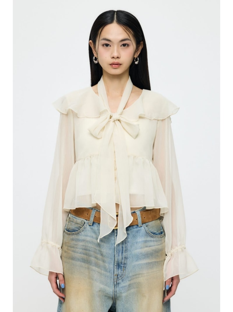 【SALE／40%OFF】BOW TIE CHIFFON ブラウス MOUSSY マウジー トップス シャツ・ブラウス グリーン ネイビー【RBA_E】【送料無料】[ Fashion]