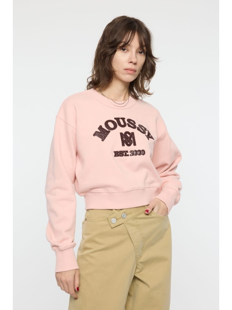【SALE／20%OFF】MOUSSY F/LEATHER PATCH プルオーバー MOUSSY マウジー トップス スウェット・トレーナー ホワイト グレー ピンク ネイビー【RBA_E】【送料無料】[ Fashion]