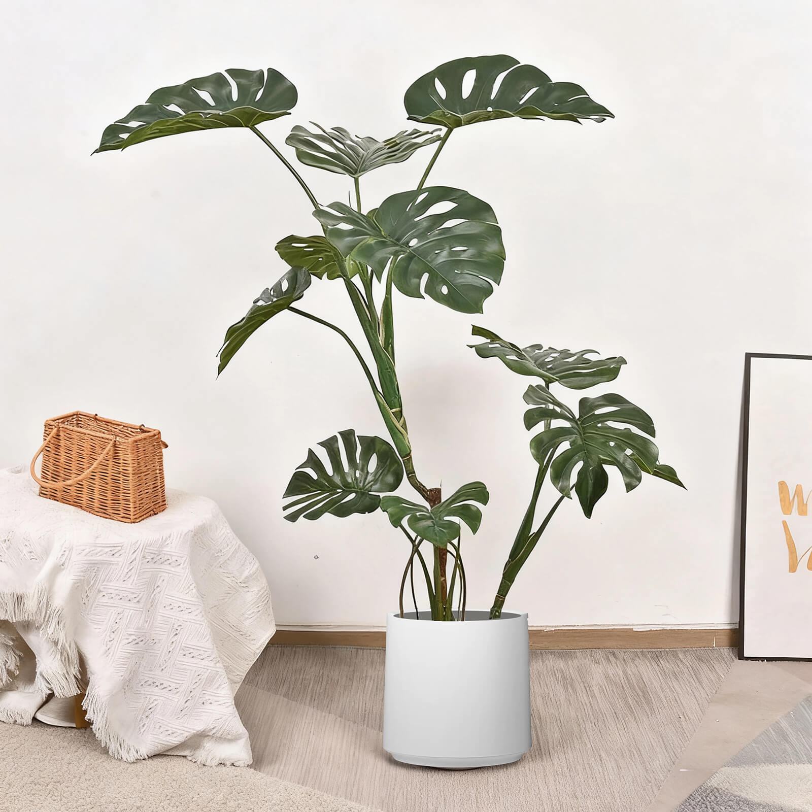 「レビュ特典あり」フェイクグリーン 大型 人工観葉植物 モンステラ 観葉樹 高さ105cm 太い幹 茂った葉 室内 オフィス 鉢植え インテリア