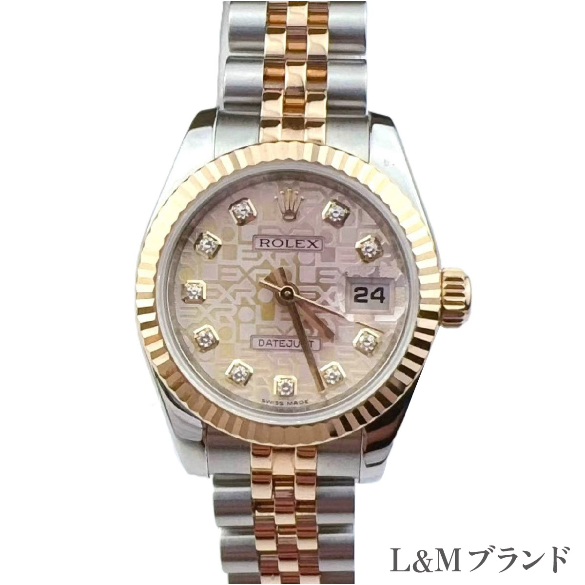 【中古】ロレックス デイトジャスト26mm 10Pダイヤ 179171G ピンクゴールド　彫りコンピューター文字盤　レディース【保証書2011年】 596,000円