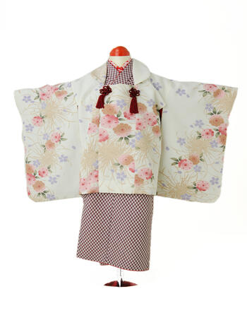 【マラソン期間10％OFFクーポン/ポイント5倍】七五三レンタル フルセット 3才 女児 被布「桜矢がすり」(身長95cm～105cm) j308【レンタル】