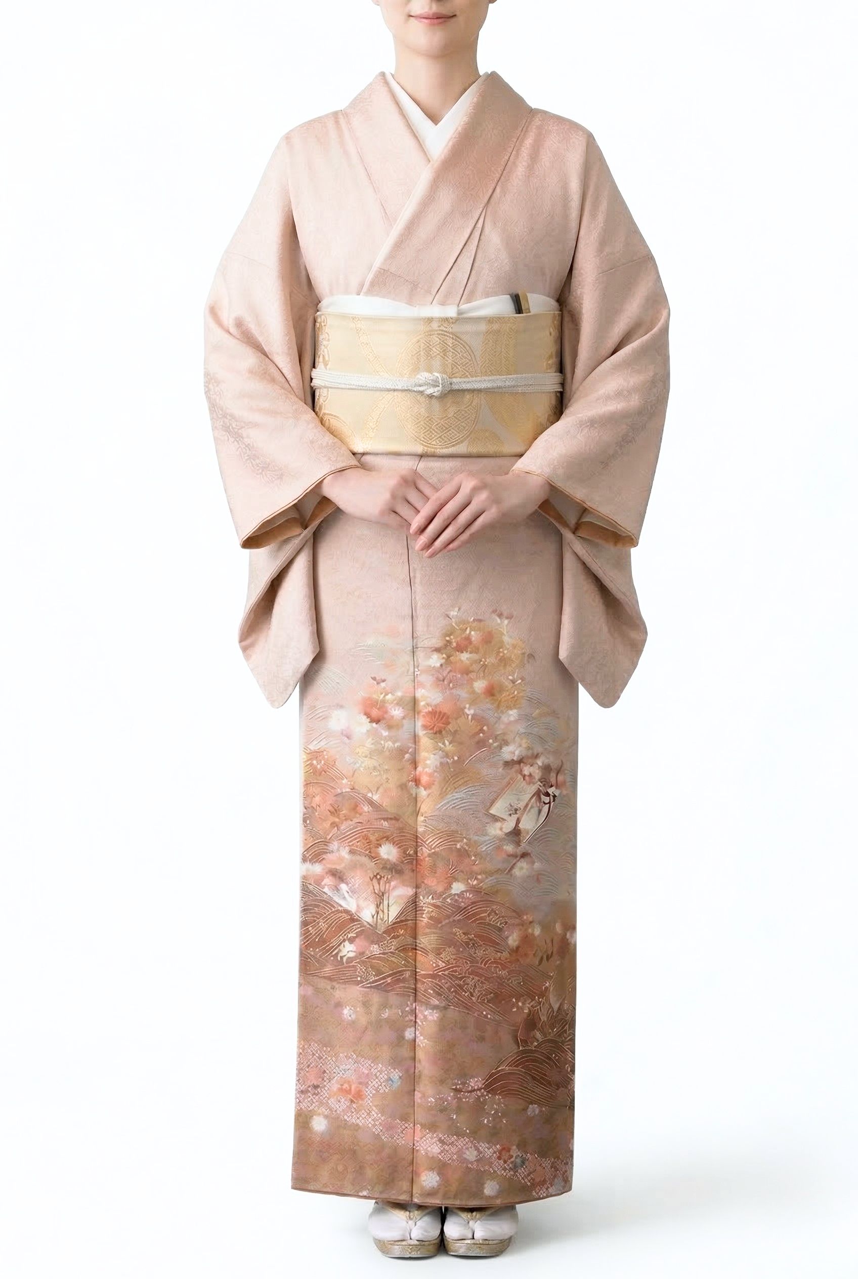 色留袖レンタルフルセット「流水草花文ぼかし染め」ht033（150～160cm位）【レンタル】【送料無料】親族 姉 妹 祖母 叔母 結婚式 披露宴 お宮参り 式典 表彰式 授賞式 勲章式 三つ紋