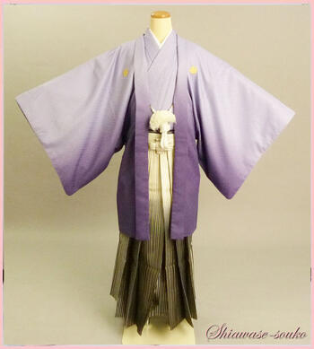 【10％OFFクーポン配布中】男性 紋付袴 一式セット レンタル「紫ボカシ」dm007（身長168～172cm位）【レンタル】 12,096円