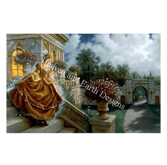 ししゅうクロスステッチ図案 HAED Heaven And Earth Designs Ruth Sanderson 階段の上のシンデレラ Supersized Cinderella On The Stairs 上級者 全面刺し ハイレベル