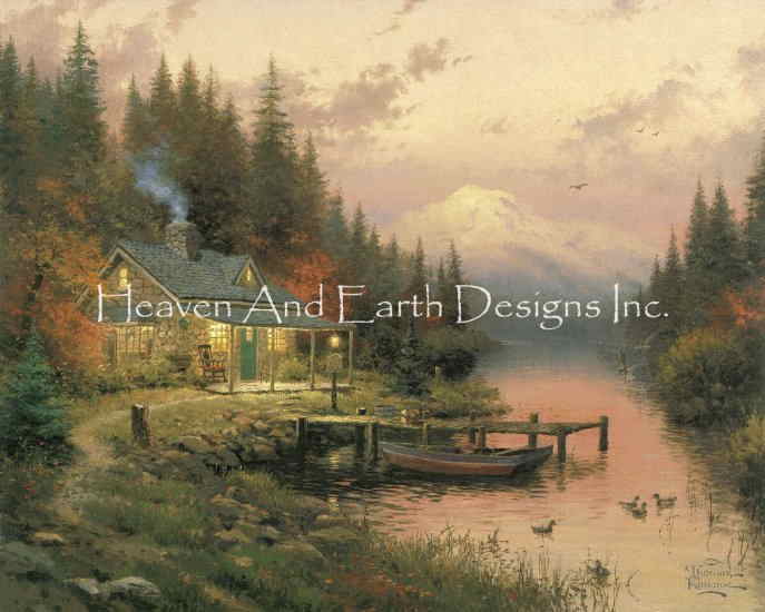 Thomas Kinkade クロスステッチ刺しゅうチャート HAED 図案 Heaven And Earth Designs 輸入 上級者 風景  カントリー 山 川 風光明媚 数々の賞を受賞