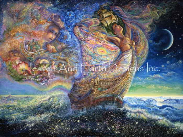 Josephine Wall クロスステッチ刺しゅうチャート HAED 図案 【Supersized Ocean of Dreams Max Colors】 Heaven And Earth Designs 難しい 上級者様向け 女神 海 船 海原 航海 処女航海
