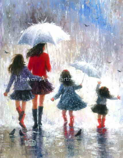 Vickie Wade クロスステッチ刺しゅうチャート HAED 図案 Heaven And Earth Designs 難しい 上級者 雨 傘 雨傘 少女 子供 女の子 親子 家族 ファミリー