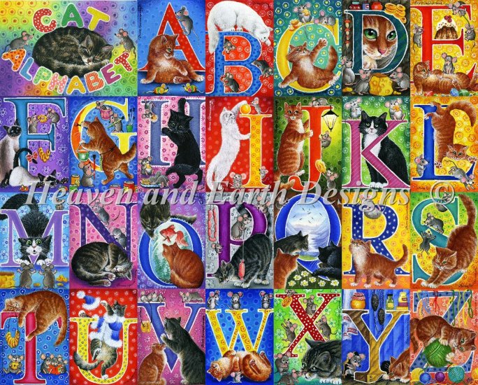Heaven And Earth Designs クロスステッチ図案 チャート 【キャット・アルファベット】 Supersized Cat Alphabet Max Colors
