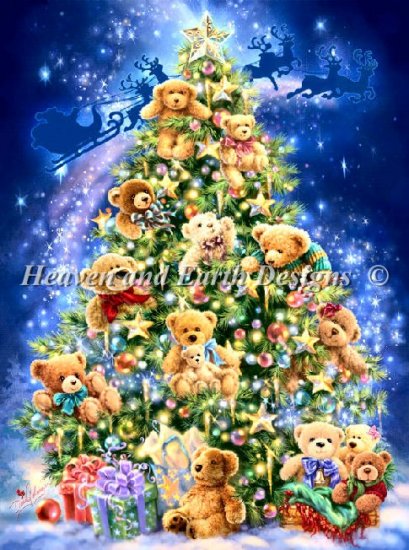 ししゅうクロスステッチ図案 HAED テディベアーのクリスマスツリー Heaven And Earth Designs 輸入 Dona Gelsinger 上級者 Mini Teddy Bear Tree 全面刺し