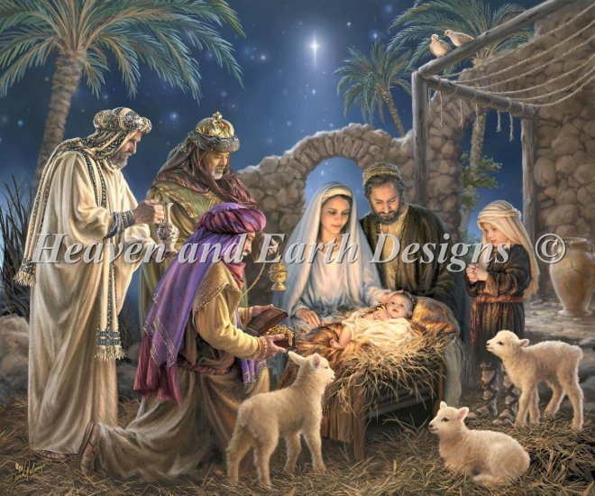 クロスステッチ刺繍 図案 Heaven And Earth Designs (HAED) 出生 Supersized The Nativity Max Color 全面刺し 上級者 ハイレベル