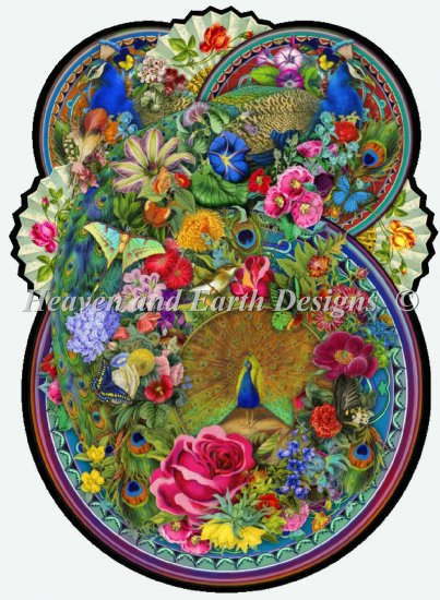 Aimee Stewart クロスステッチ刺しゅうチャート HAED 図案 【 Supersized Peacock Splendour 】 Heaven And Earth Designs 上級者 海外 孔雀 クジャク くじゃく 羽 花 フラワー